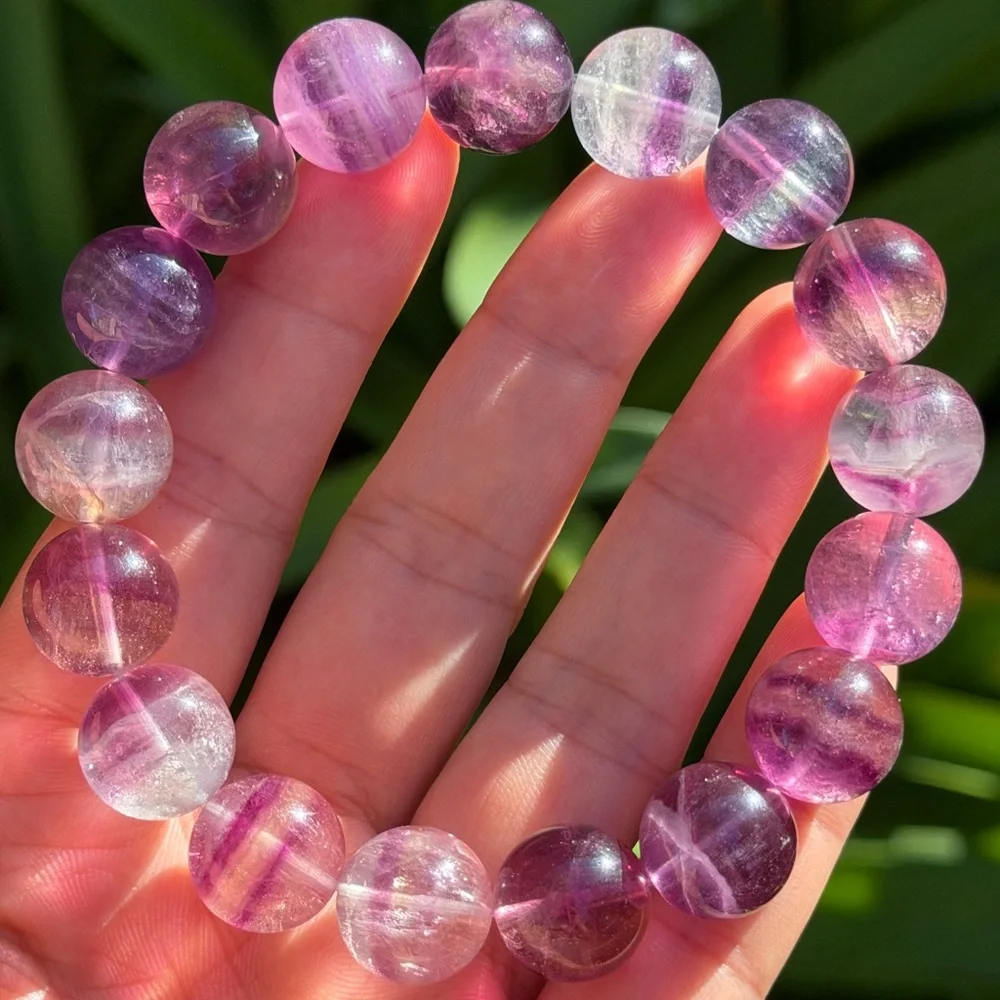 14mm 8 inches stretchable purple banded fluorite‎ bracelet 0758